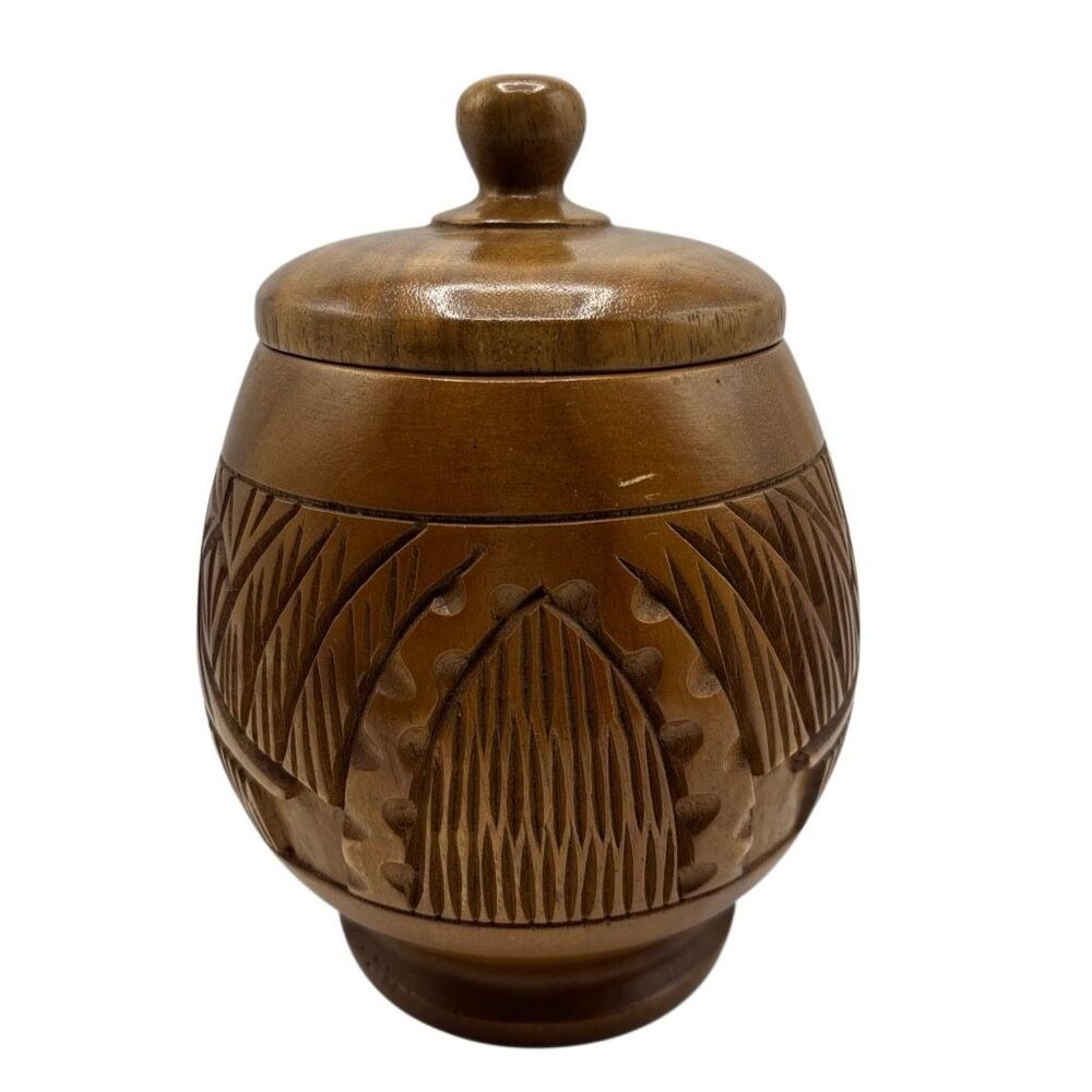 Alii Woods Honolulu Hand Carved Monkey Pod Wooden Lidded Jar‎ Canister Hawaii